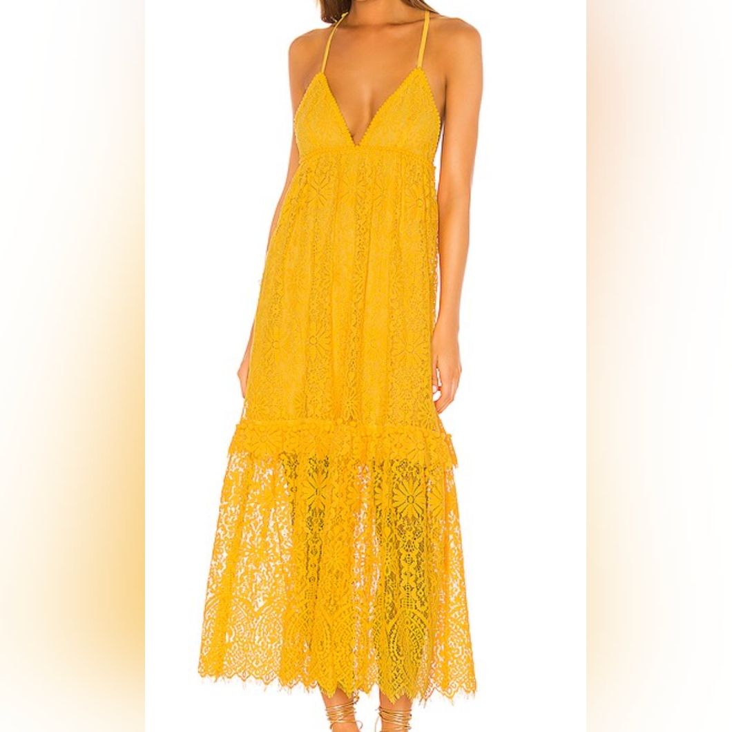 Saylor Danette Floral Daisy Lace Yellow Maxi Dress Revolve Boho Beachy Xs